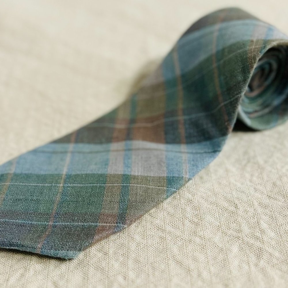 Max Raab Tango Necktie Plaid Blue Gray Brown